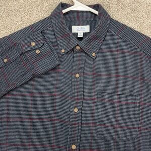 Croft Barrow Shirt Mens M Gray Plaid Houndstooth Long Sleeve Flannel Button Down